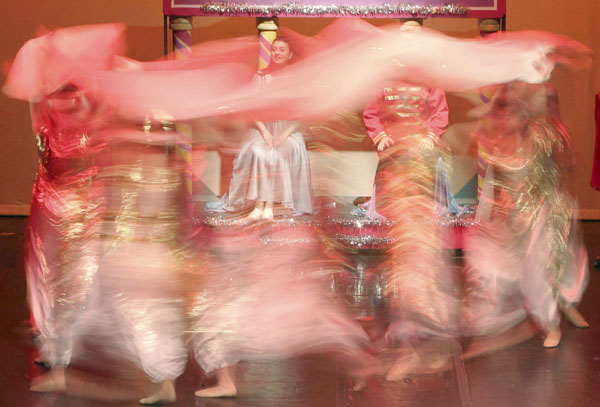 Dance demonstrated with textiles