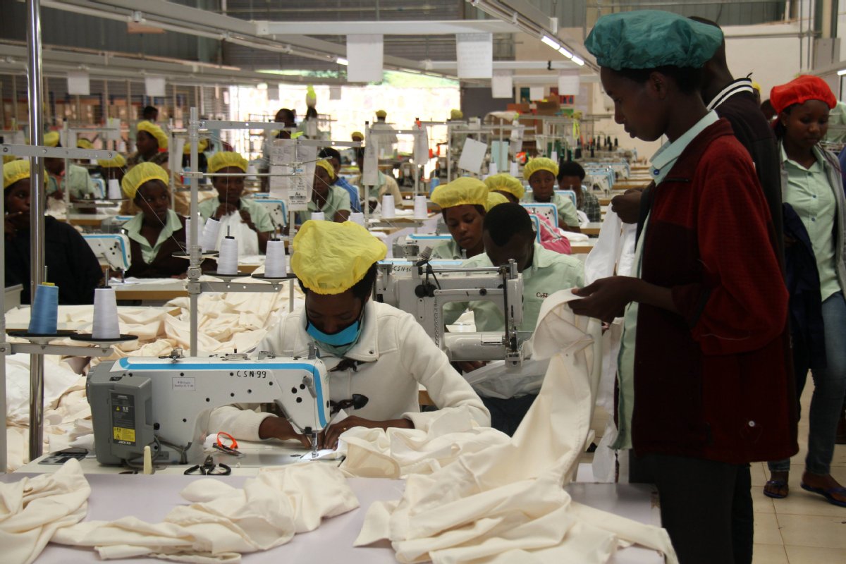 The resumption of work in a textile factory