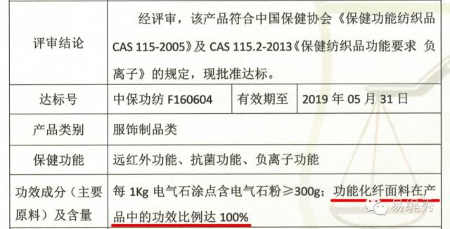 保健功能纺织品达标认证